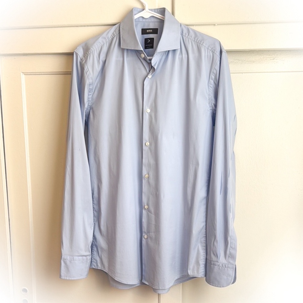 Hugo Boss Blue Dress Shirt Elegant Cotton Blend